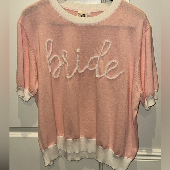 Queen of Sparkles Bride Glitter Script Short Sleeve Sweater Blouse - Picture 2 of 5